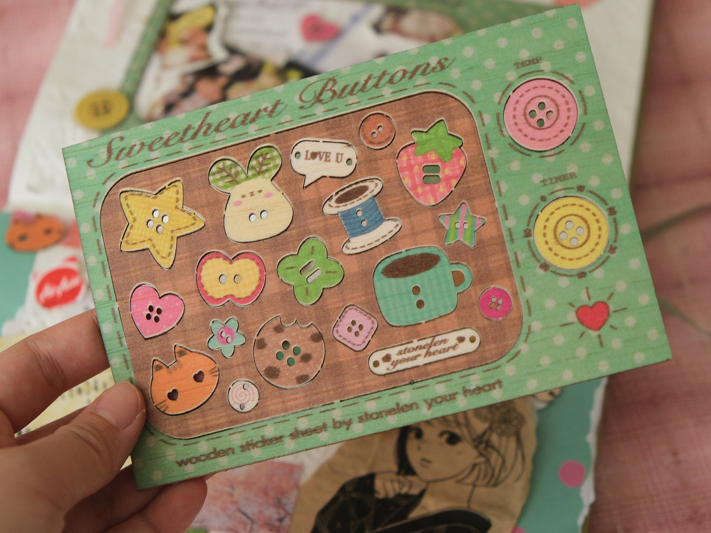 Sweetheart Button Wooden Sticker Sheet