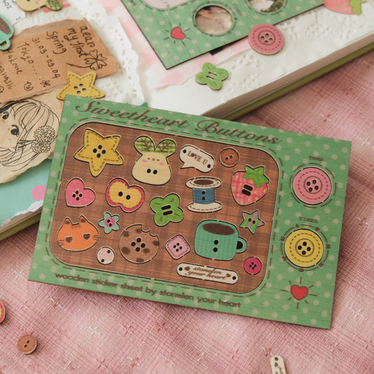 Sweetheart Button Wooden Sticker Sheet