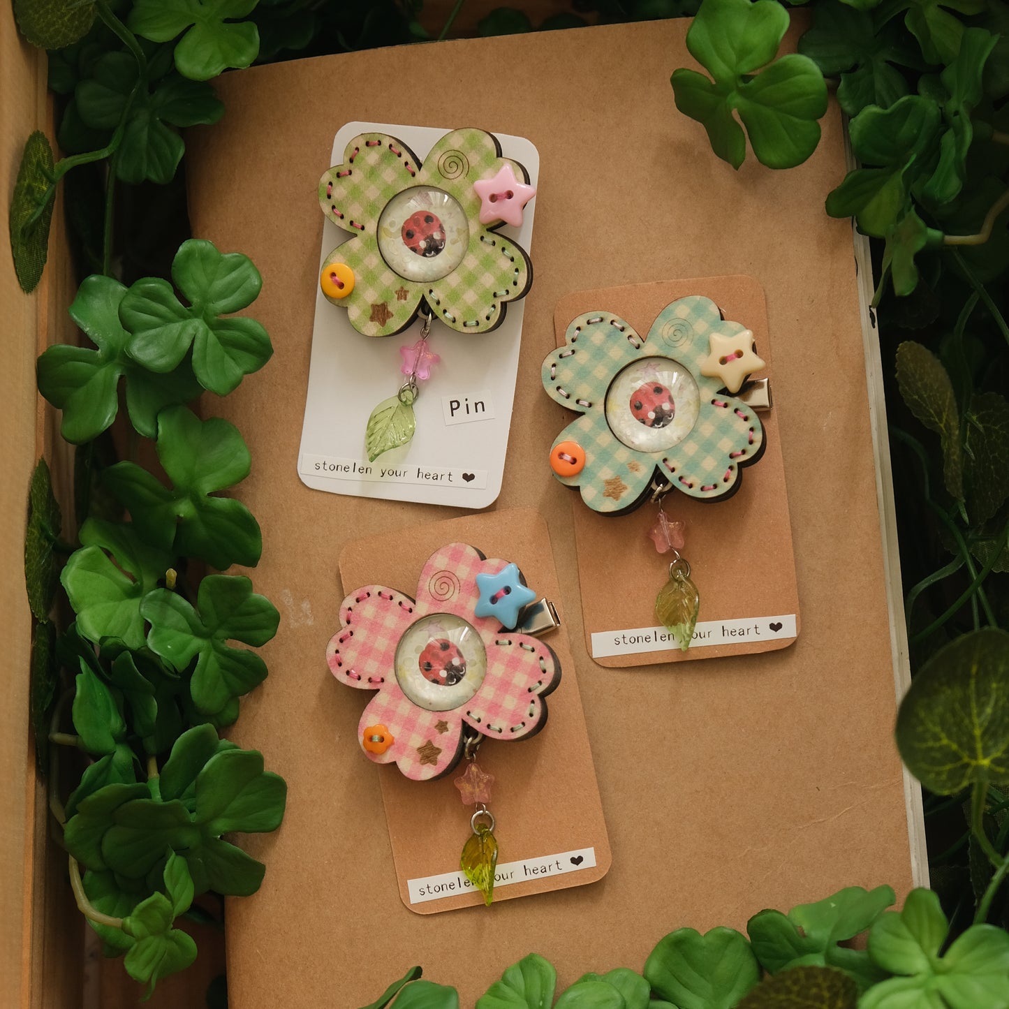 Wooden Clover Hair Clip and Pin