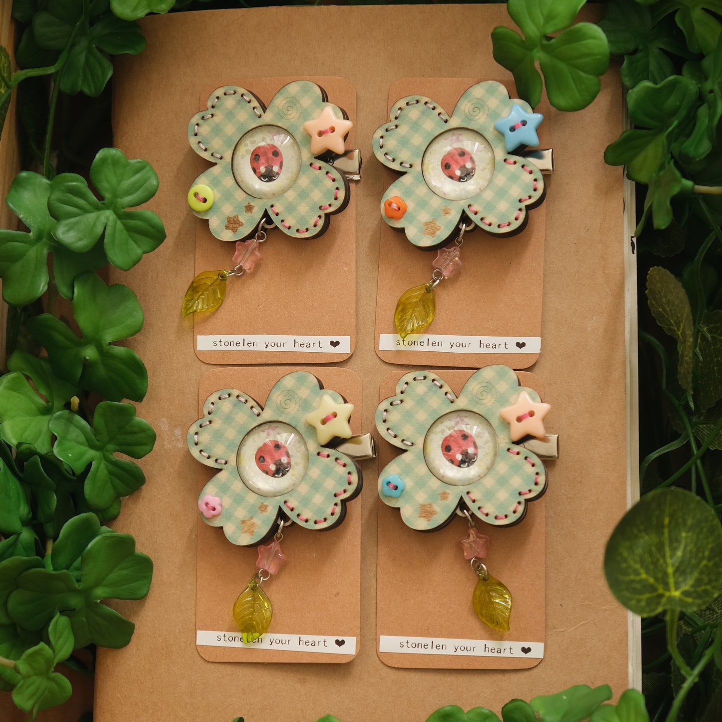 Wooden Clover Hair Clip and Pin