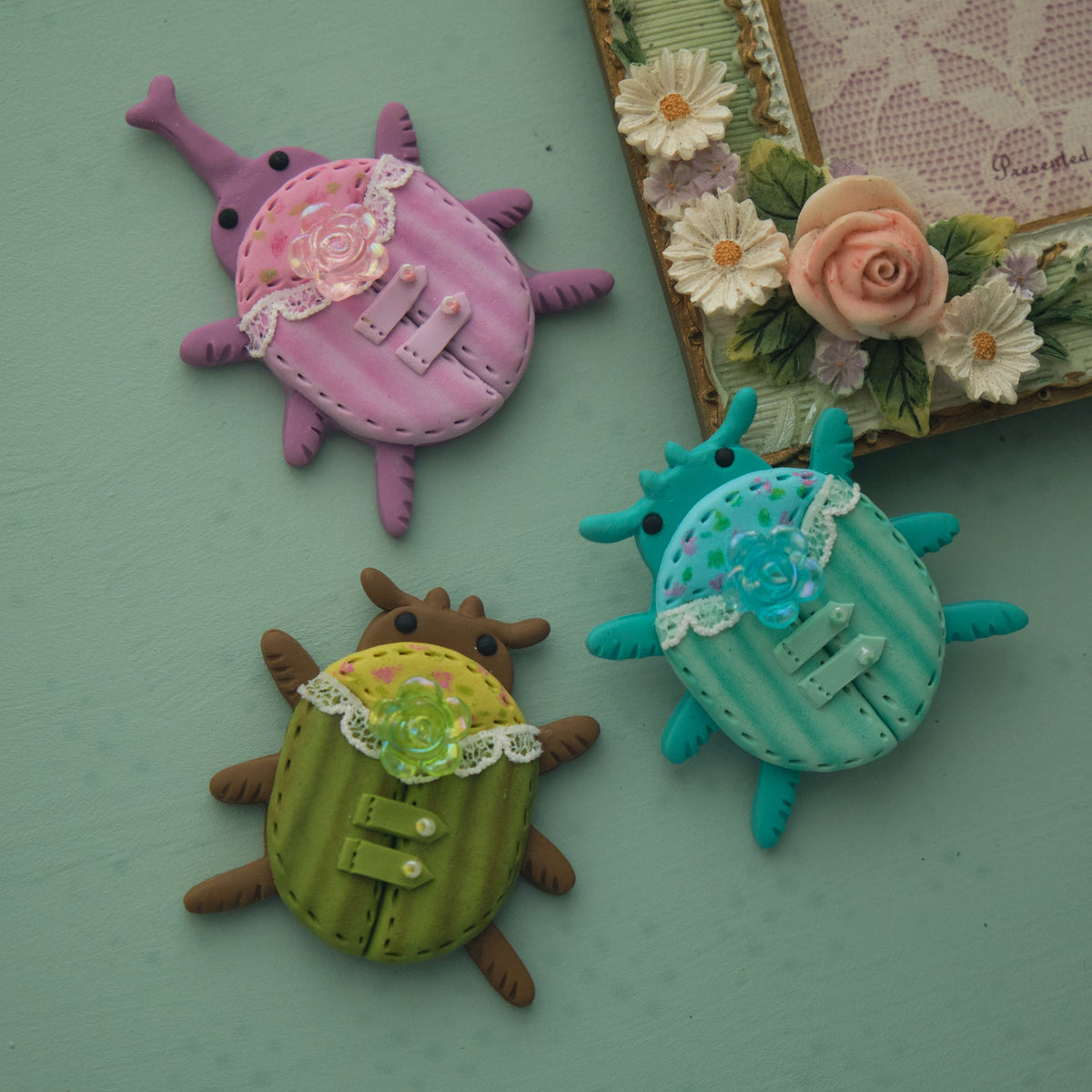 Rosy Beetle : Polymer Clay Accessories