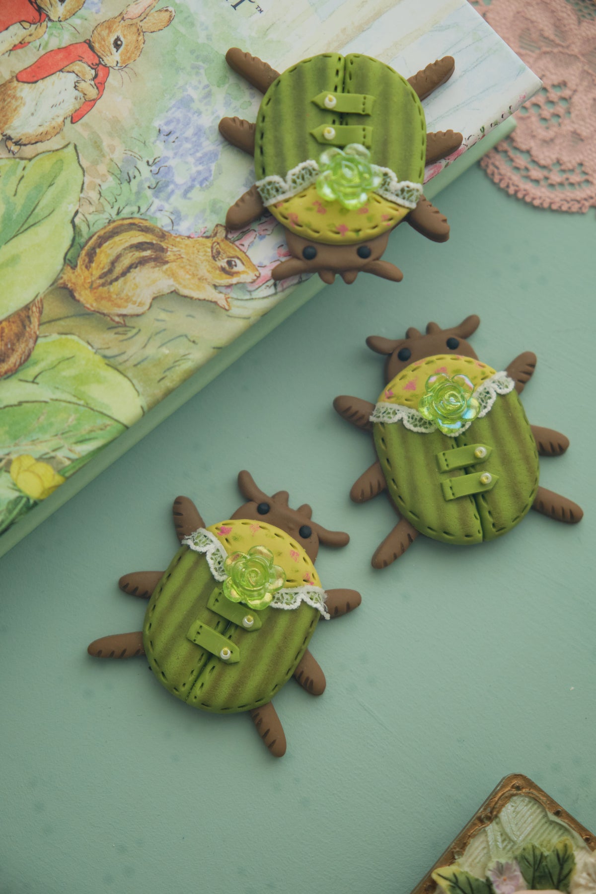 Rosy Beetle : Polymer Clay Accessories