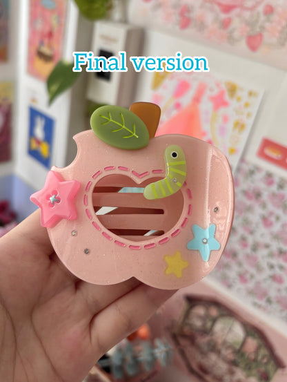 (Pre-Order) Pink Chompy Apple Flat Claw Clip